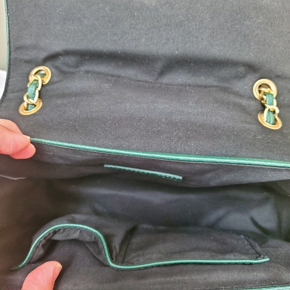 Forest Green Quilted Handbag with Chain Straps | Green Quilted Purse | Chain - Picture 2 of 2